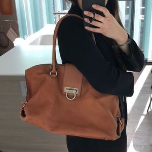Ferragamo cognac leather shoulder bag